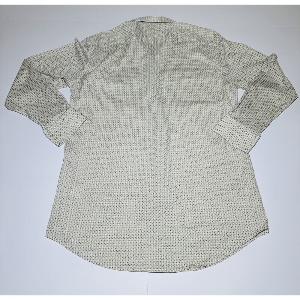 Bugatchi Comfort Stretch Men’s 17 Beige Gingham Floral Print Button-Up Shirt - Picture 6 of 12